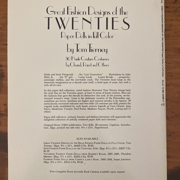 Vintage paper doll book uncut Great Fashion Designs of the 20’s Tom Tierney 1983 - Picture 16 of 16